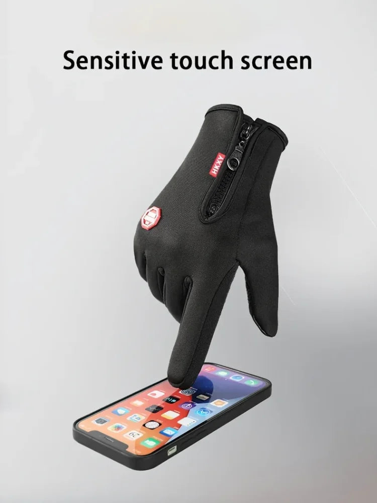 Winter Gloves For Men Waterproof Windproof Cold Gloves Snowboard Motorcycle Riding Driving Warm Touchscreen Zipper Glove