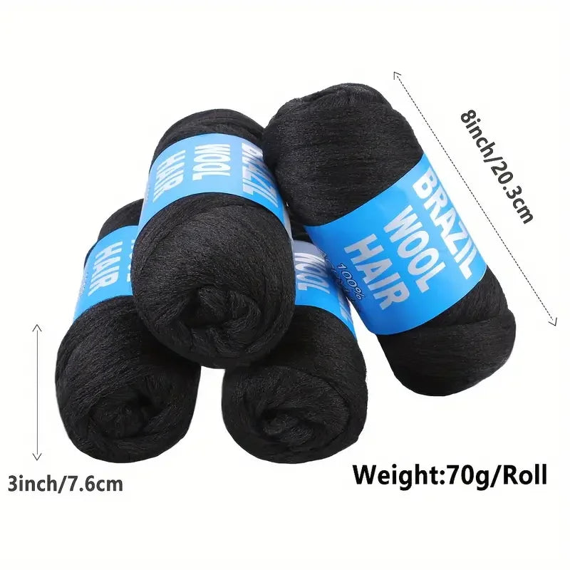 5 Roll Black Brazilian Wool Hair Acrylic Yarn For African Synthetic Crochet