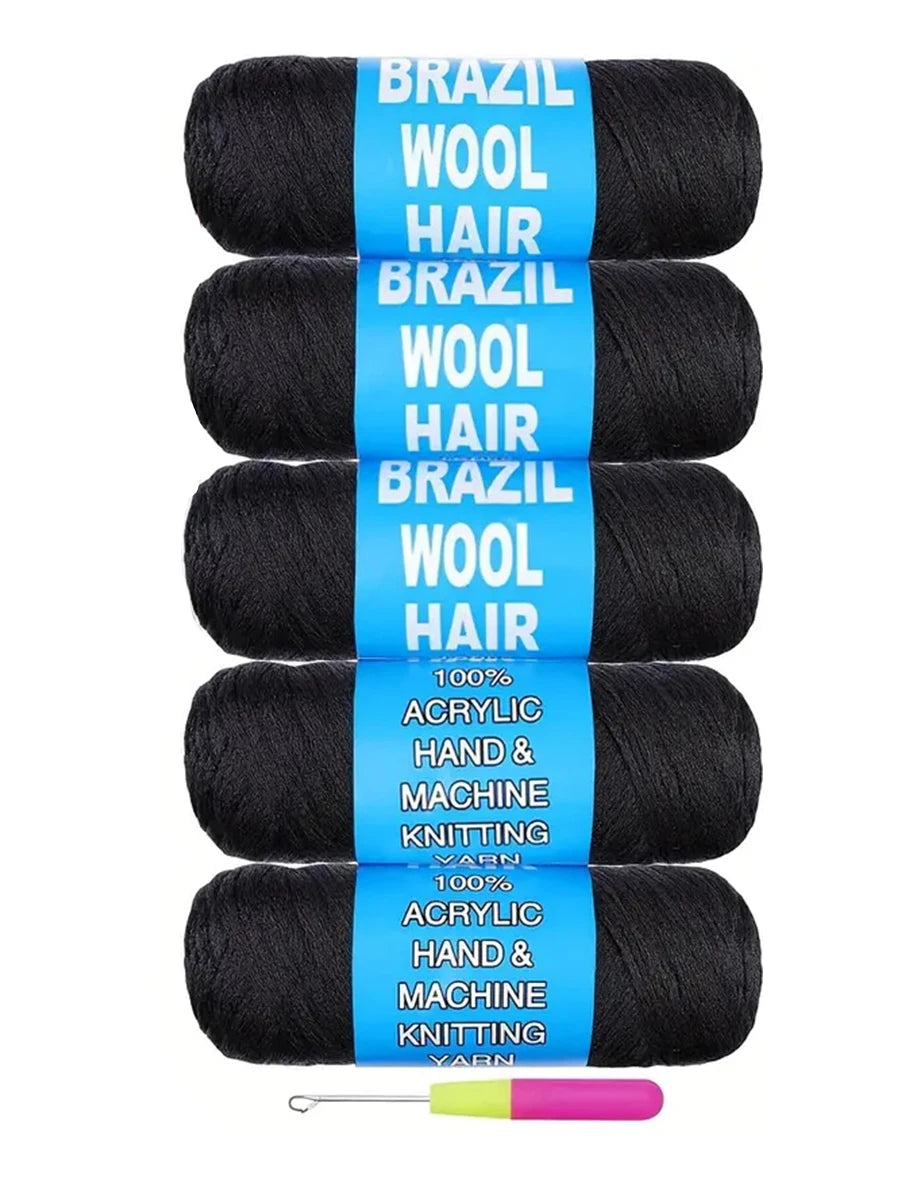 5 Roll Black Brazilian Wool Hair Acrylic Yarn For African Synthetic Crochet