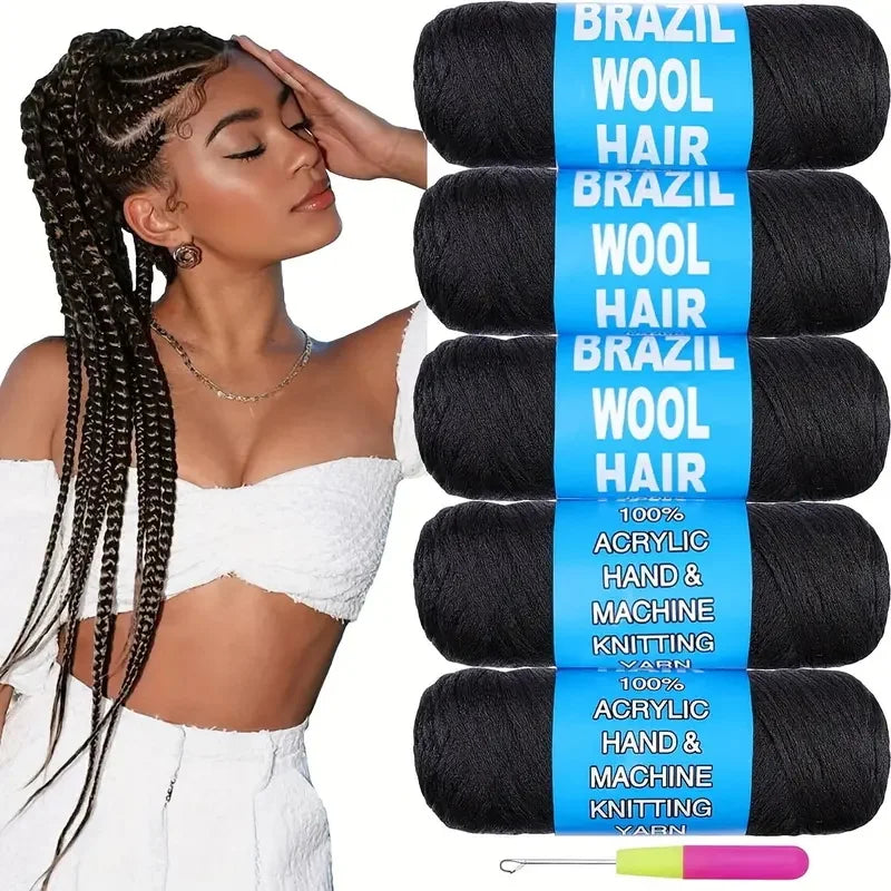 5 Roll Black Brazilian Wool Hair Acrylic Yarn For African Synthetic Crochet