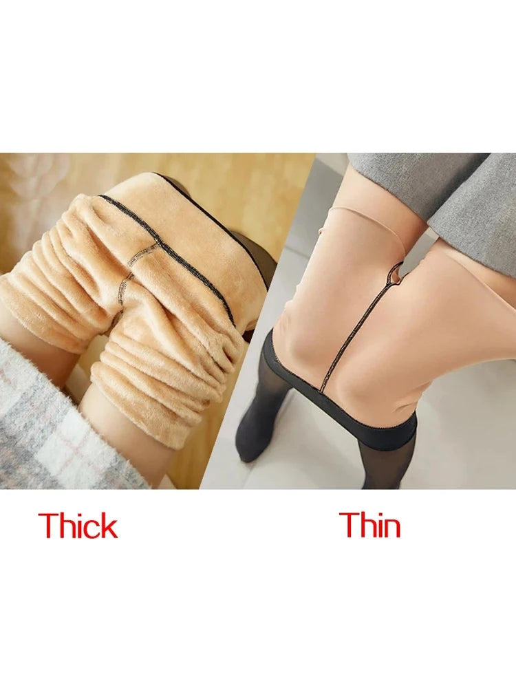 Winter Warm Fleece Tights Sexy Thermal Translucent Slim Stockings Elastic Velvet High Waist Pantyhose Thicken Female Stocks