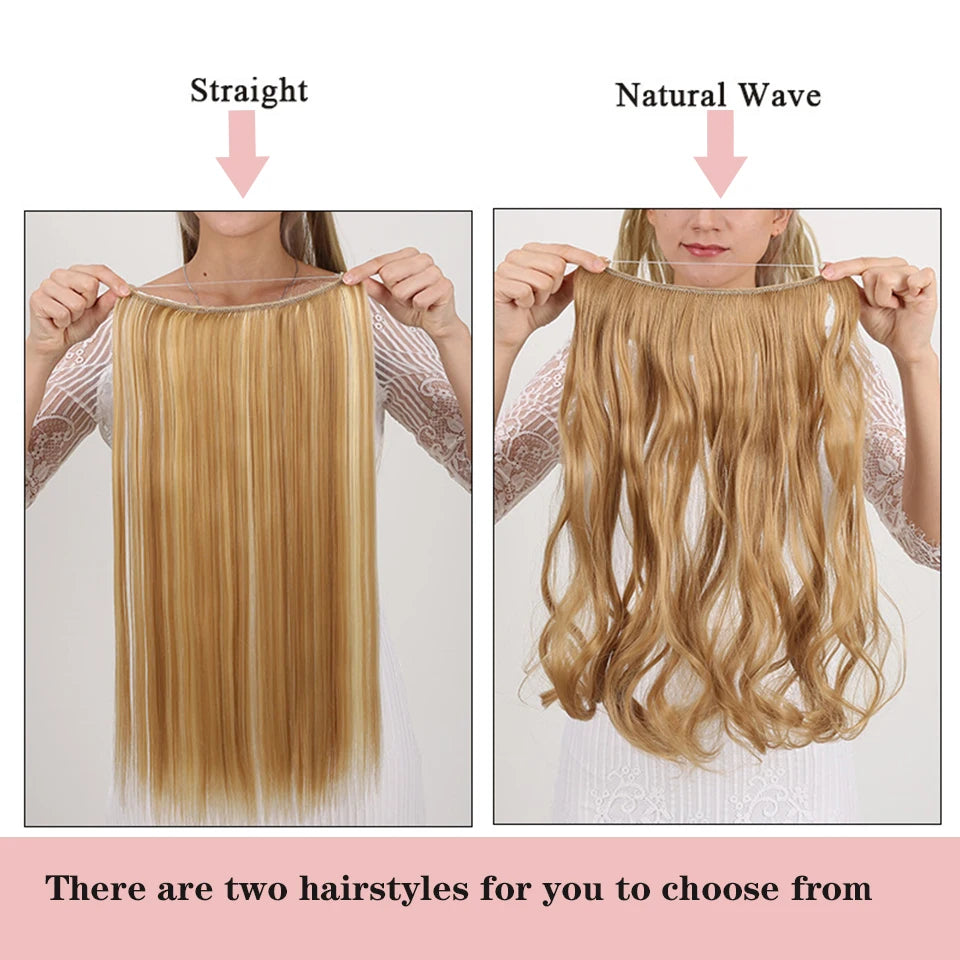 Invisible Wire Hair Extensions Synthetic Wavy Secret Hairpiece for Women 22 Inch Natural Soft Hair & Blends Well Extensions