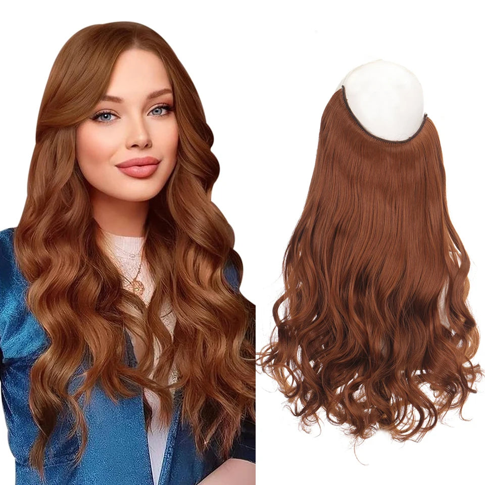 Invisible Wire Hair Extensions Synthetic Wavy Secret Hairpiece for Women 22 Inch Natural Soft Hair & Blends Well Extensions