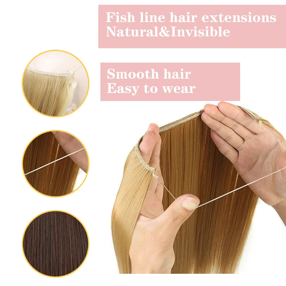 Invisible Wire Hair Extensions Synthetic Wavy Secret Hairpiece for Women 22 Inch Natural Soft Hair & Blends Well Extensions