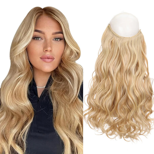 Invisible Wire Hair Extensions Synthetic Wavy Secret Hairpiece for Women 22 Inch Natural Soft Hair & Blends Well Extensions