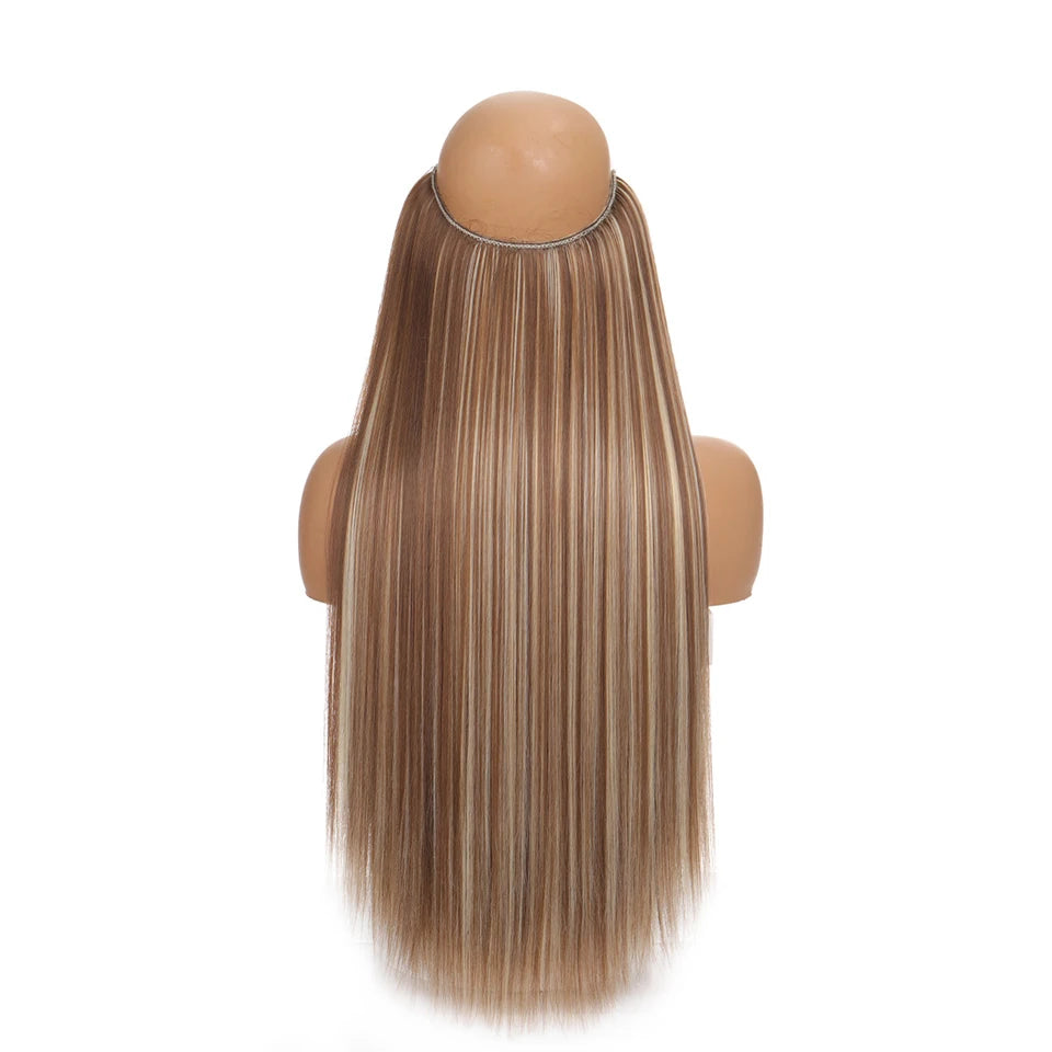 Invisible Wire Hair Extensions Synthetic Wavy Secret Hairpiece for Women 22 Inch Natural Soft Hair & Blends Well Extensions