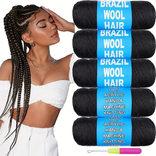 5 Roll Black Brazilian Wool Hair Acrylic Yarn For African Synthetic Crochet