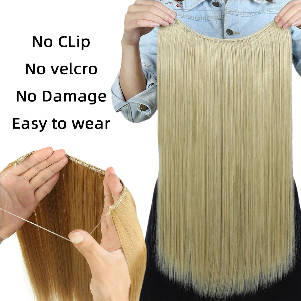 Invisible Wire Hair Extensions Synthetic Wavy Secret Hairpiece for Women 22 Inch Natural Soft Hair & Blends Well Extensions